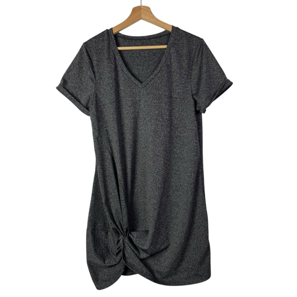 Boutique Dark Gray Twist Front V-Neck Short Sleeve Mini Dress M